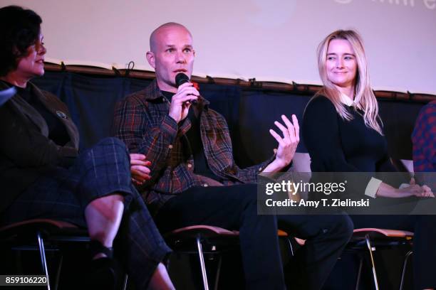 Actors Sherilyn Fenn, James Marshall andAmy Shiels on stage during the Twin Peaks UK Festival 2017 at Hornsey Town Hall Arts Centre on October 8,...