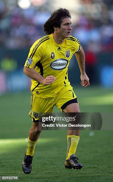 Guillermo Barros Schelotto of the Columbus Crew paces the play during the MLS match against Chivas USA at The Home Depot Center on April 5, 2009 in...