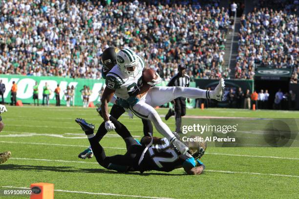 Cornerback Aaron Colvin of the Jacksonville Jaguars in action against the New York Jets during their game at MetLife Stadium on October 1, 2017 in...