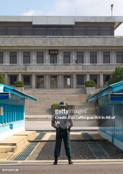 South Korean soldiers in the joint security area on the border between the two Koreas, North Hwanghae Province, Panmunjom, South Korea on September...