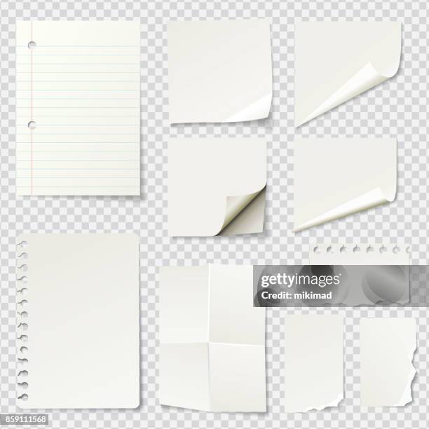ilustraciones, imágenes clip art, dibujos animados e iconos de stock de notas de papel en blanco blanco - hoja cuaderno