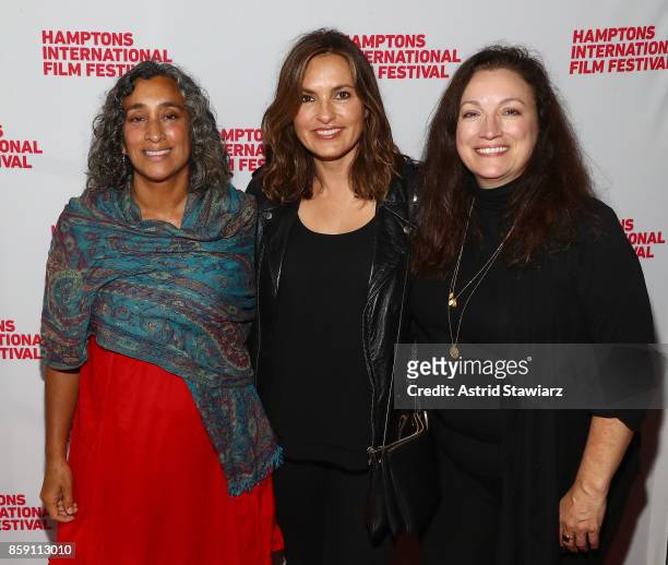 Director Geeta Gandbhir, Producer Mariska Hargitay, Director Trish Adlesic, attend the red carpet for "I Am Evidence" during Hamptons International...
