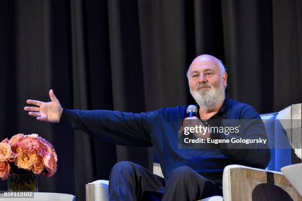Actor and director Rob Reiner speaks on stage during A Conversation With Rob Reiner at East Hampton Middle School during Hamptons International Film...