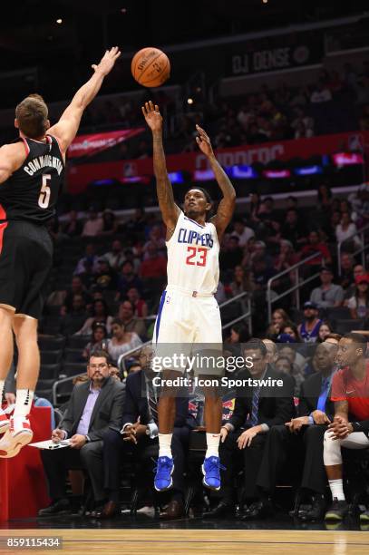 Clippers Lou Williams shoots a three pointer during an NBA preseason game between the Portland Trail Blazers and the Los Angeles Clippers on October...
