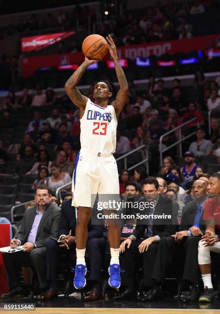 Clippers Lou Williams shoots a three pointer during an NBA preseason game between the Portland Trail Blazers and the Los Angeles Clippers on October...