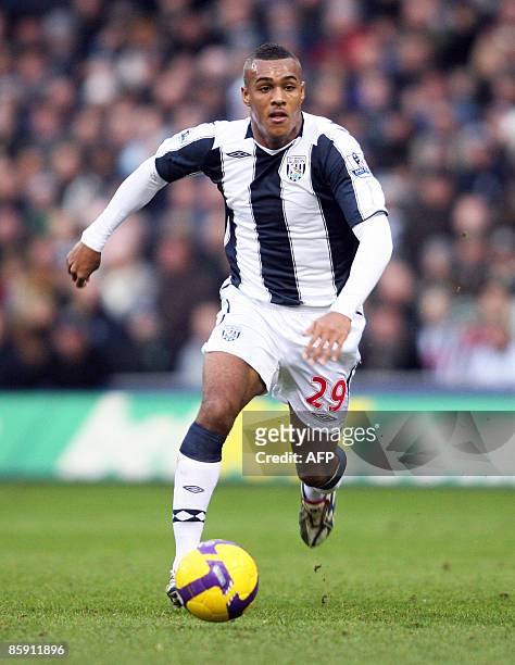 West Bromwich Albion's English player Jay Simpson in action against Middlesbrough during their Premier League football match at The Hawthorns in...