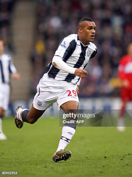 West Bromwich Albion's English player Jay Simpson in action against Middlesbrough during their Premier League football match at The Hawthorns in...