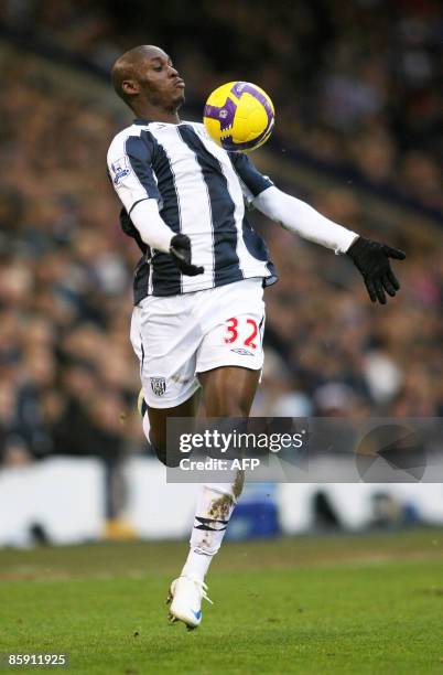 West Bromwich Albion's French player Marc-Antoine Fortune in action against Middlesbrough during their Premier League football match at The Hawthorns...