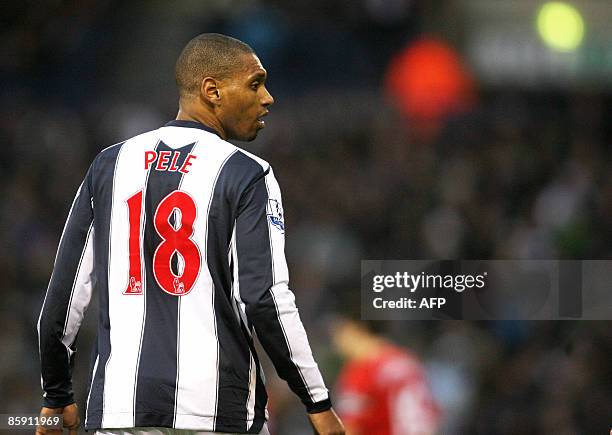 West Bromwich Albion's Portuguese player Pedro Pele in action against Middlesbrough during their Premier League football match at The Hawthorns in...