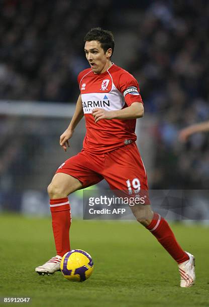 Middlesbrough's English player Stewart Downing in action during the Premier League football match between West Bromwich Albion and Middlesbrough at...