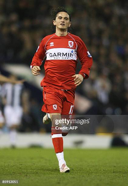 Middlesbrough's Turkish player Tuncay Sanli in action during the Premier League football match between West Bromwich Albion and Middlesbrough at The...