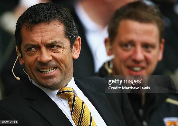 Phil Brown, manager of Hull City, looks on during the Barclays Premier League match between Middlesbrough and Hull City at the Riverside Stadium on...