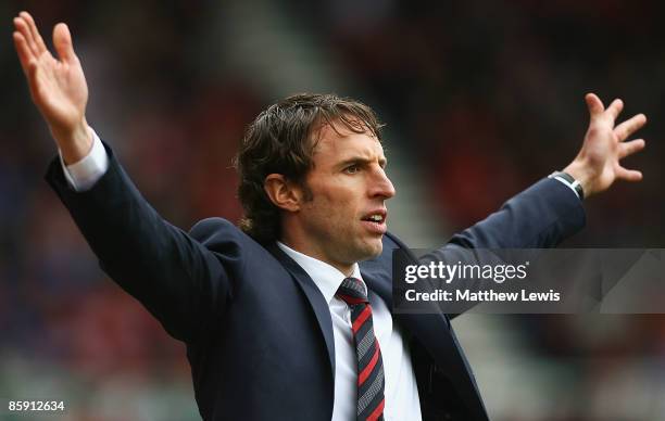 Gareth Southgate, manager of Middlesbrough looks on during the Barclays Premier League match between Middlesbrough and Hull City at the Riverside...