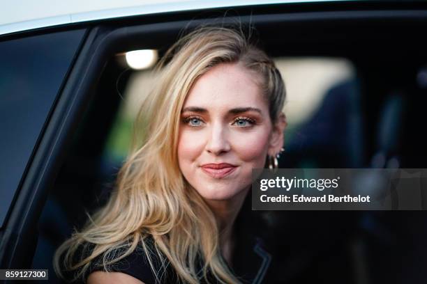 Chiara Ferragni is seen, outside Louis Vuitton, during Paris Fashion Week Womenswear Spring/Summer 2018, on October 3, 2017 in Paris, France.