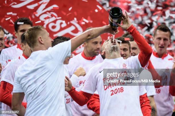 Kamil Glik, Kamil Grosicki Celebration of the Polish national team after the promotion to the World Championship of Russia 2018 during the FIFA 2018...