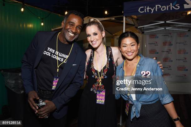 Norm Lewis, Ingrid Michaelson and Jenna Ushkowitz attend Elsie Fest at Central Park SummerStage on October 8, 2017 in New York City.