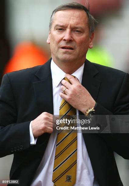 Paul Duffen, the Hull City chairman walks down the touchline during the Barclays Premier League match between Middlesbrough and Hull City at the...