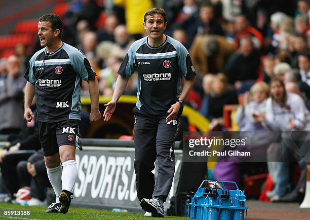 Manager Phil Parkinson of Charlton Athletic looks on from the touchline during the Coca-Cola Championship match between Charlton Athletic and...