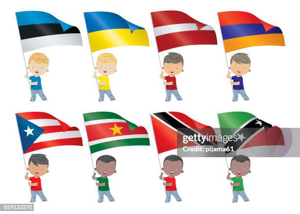 ilustraciones, imágenes clip art, dibujos animados e iconos de stock de mundo flags - bandera de letonia