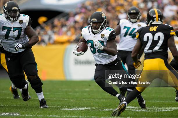 Jacksonville Jaguars running back Chris Ivory runs with the ball during the game between the Jacksonville Jaguars and the Pittsburgh Steelers on...