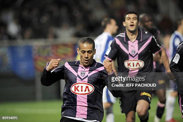 Bordeaux' Brazilian middfielder Géraldo Siva Wendel jubilates after he scored a goal against Auxerre, during their French L1 football match Auxerre...