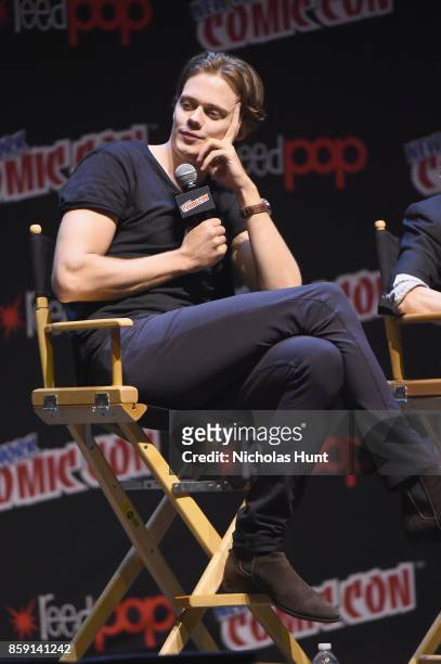 Bill Skarsgard speaks onstage at the Castle Rock Panel during the New York Comic Con 2017 on October 8, 2017 in New York City.
