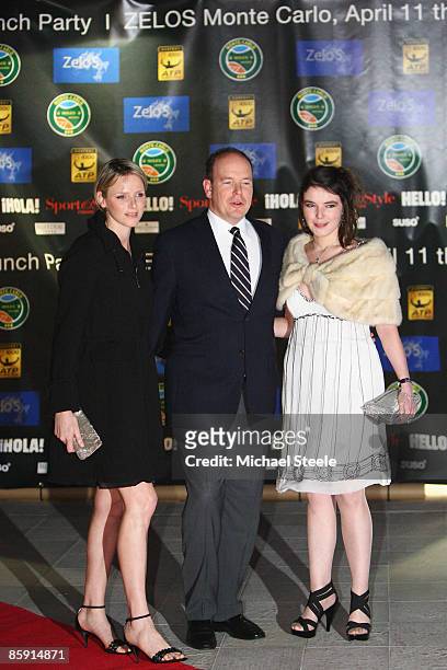 Prince Albert II of Monaco , girlfriend Charlene Whitstock and Mmle Melanie de Massy attend the ATP Masters Series launch party at the Grimaldi Forum...