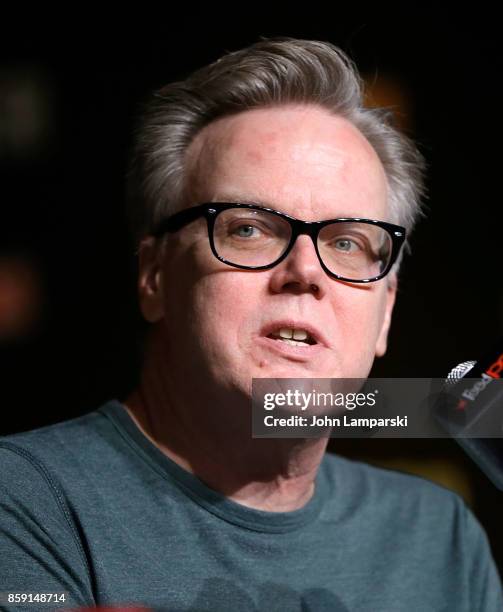 Bruce Timm speaks during the Batman: The Animated Series 25th Anniversary panel at 2017 New York Comic Con - day 4 on October 8, 2017 in New York...