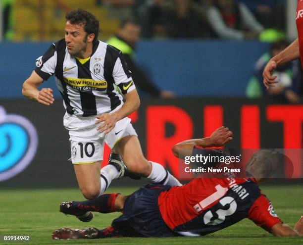 Alessandro Del Piero of Juventus is tackled by Matteo Ferrari of Genoa during the Serie A match between Genoa and Juventus at the Stadio Luigi...