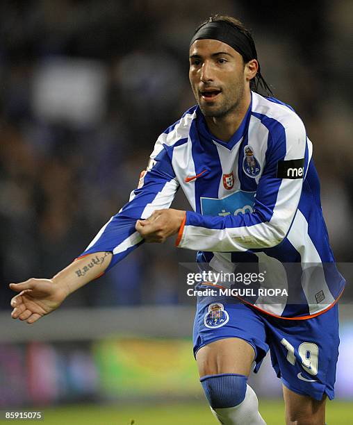 Porto's player Argentinian Ernesto Farias celebrates after scoring a goal against Estrela Amadora during their Portuguese First league football match...