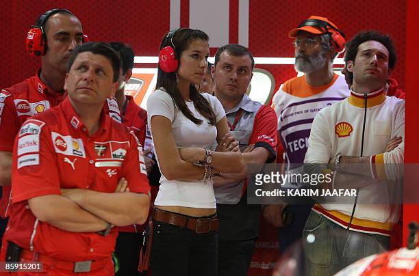 Australian GP rider Casey Stoner's wife Adriana attends official qualifying at Losail International Circuit near Doha on April 11, 2009. AFP...