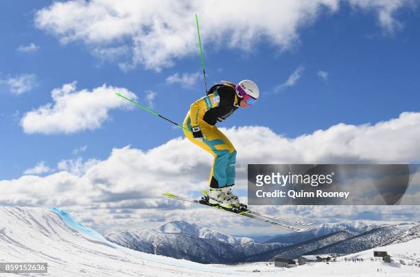 Australian ski cross Winter Olympic athlete Sami Kennedy-Sim trains after a portrait session on August 24, 2017 at Mount Hotham, Australia.