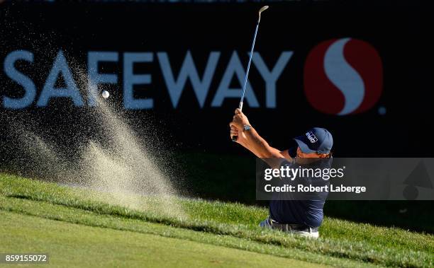 Phil Mickelson plays his shot out of the bunker on the 17th hole during the final round of the Safeway Open at the North Course of the Silverado...