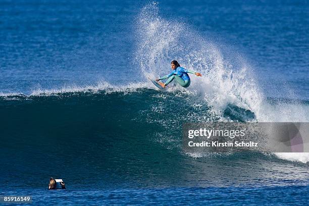 Sofia Mulanovich of Peru surfs during the Quarterfinals of the Rip Curl Pro on April 12, 2009 in Bells Beach, Australia.