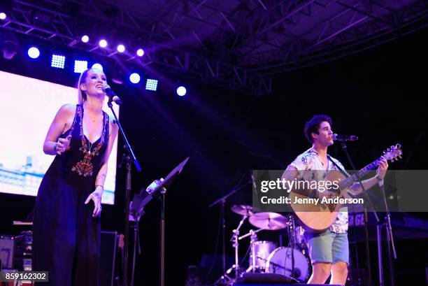 Ingrid Michaelson and Darren Criss perform onstage during Elsie Fest at Central Park SummerStage on October 8, 2017 in New York City.