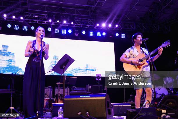 Ingrid Michaelson and Darren Criss perform onstage during Elsie Fest at Central Park SummerStage on October 8, 2017 in New York City.