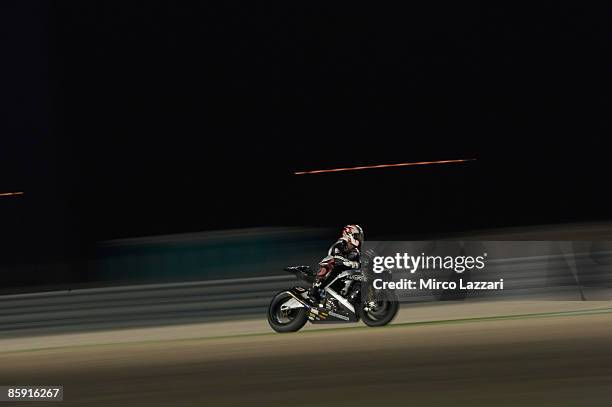 Marco Melandri of Italy and Hayate Racing Team heads down a straight during test day two to the Motorcycle Grand Prix of Doha on April 11, 2009 in...