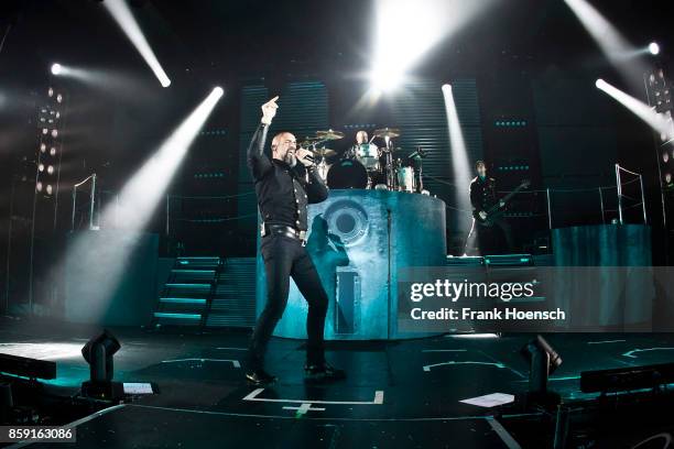 Singer Alexander Wesselsky of the German band Eisbrecher performs live on stage during a concert at the Columbiahalle on October 8, 2017 in Berlin,...