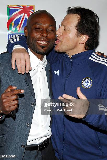 Jimmy Jean-Louis and Costas Mandylor attends the Hollywood United Football Club's Setanta Cup exhibition game after party at Opia Lounge on April 11,...