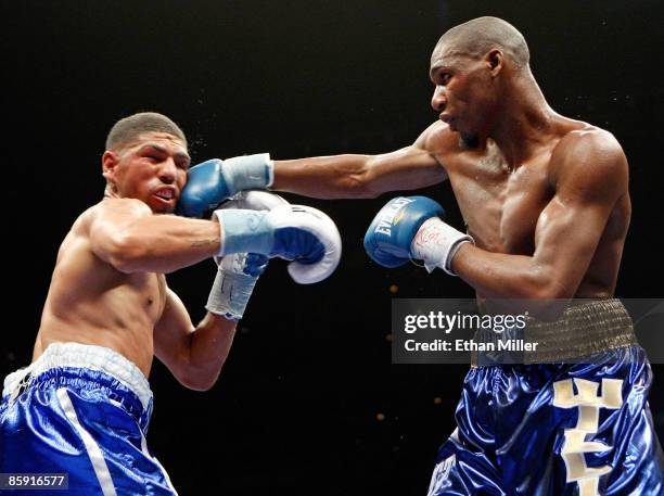 Paul Williams hits Winky Wright in the eighth round of their middleweight bout at the Mandalay Bay Events Center April 11, 2009 in Las Vegas, Nevada....