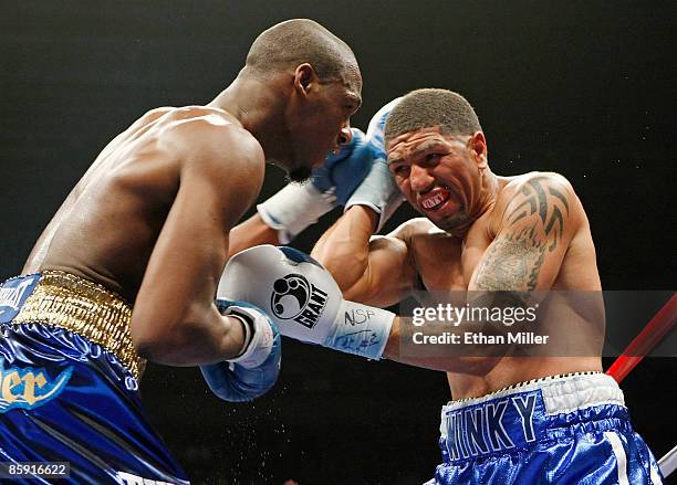 Paul Williams and Winky Wright trade blows in the fourth round of their middleweight bout at the Mandalay Bay Events Center April 11, 2009 in Las...