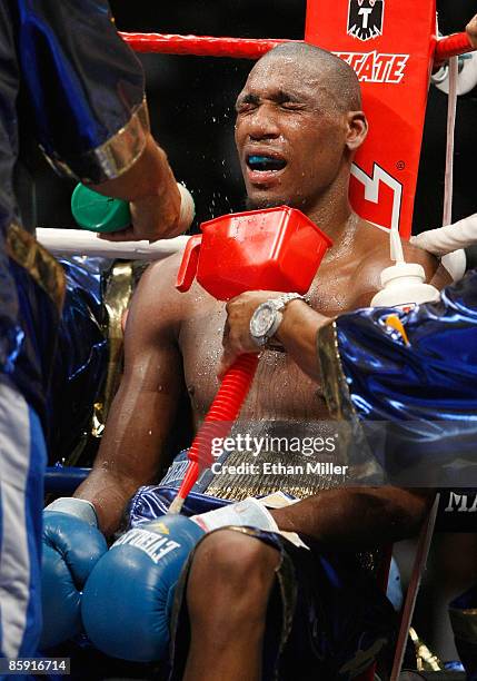 Water is splashed on Paul Williams as he sits in his corner between rounds during his middleweight bout against Winky Wright at the Mandalay Bay...