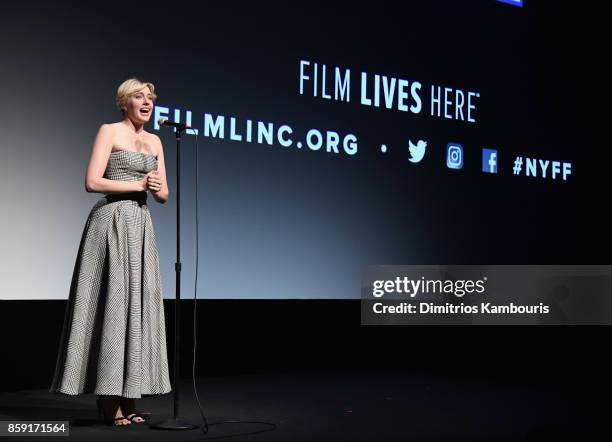 Writer Greta Gerwig onstage during 55th New York Film Festival screening of "Lady Bird" at Alice Tully Hall on October 8, 2017 in New York City.