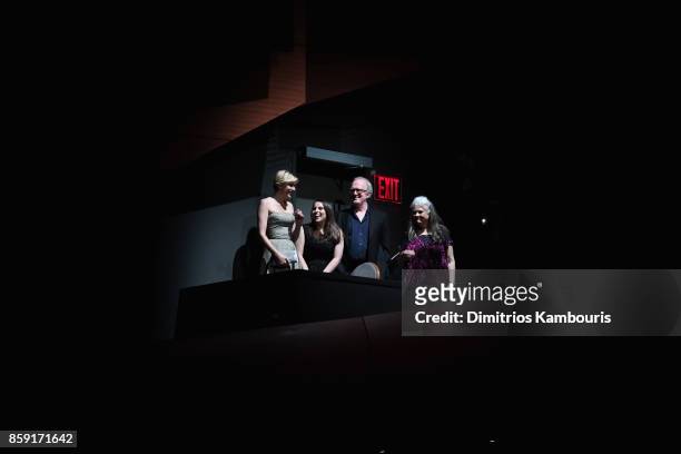 Greta Gerwig, Beanie Feldstein, Tracy Letts, and Lois Smith onstage during 55th New York Film Festival screening of "Lady Bird" at Alice Tully Hall...