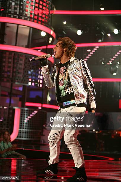 Benny Kieckhaeben performs his song during the rehearsel for the singer qualifying contest DSDS 'Deutschland sucht den Superstar' 5th motto show on...