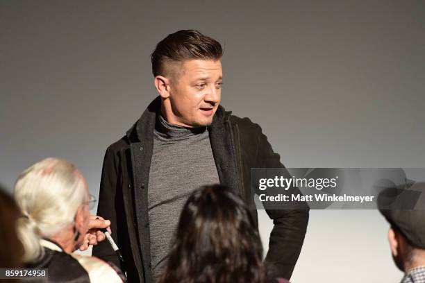 Actor Jeremy Renner attends the "Wind River" Q&A at Aero Theatre on October 8, 2017 in Santa Monica, California.