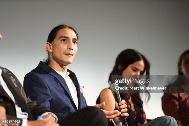 Actors Tokala Clifford and Kelsey Chow attend the "Wind River" Q&A at Aero Theatre on October 8, 2017 in Santa Monica, California.