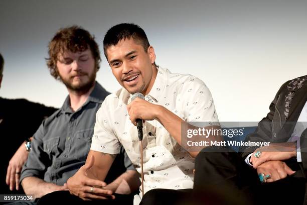 Cinematographer Ben Richardson and actor Martin Sensmeier attend the "Wind River" Q&A at Aero Theatre on October 8, 2017 in Santa Monica, California.