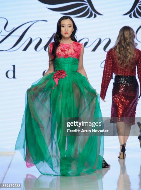 Model walks the runway wearing Anthony Rubio at Los Angeles Fashion Week SS18 Art Hearts Fashion LAFW on October 8, 2017 in Los Angeles, California.