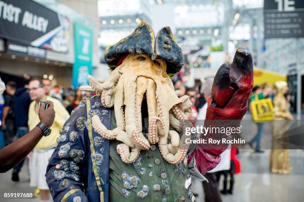 Fan cosplays as Davy Jones from "Pirates of the Caribbean" during the 2017 New York Comic Con - Day 4 on October 8, 2017 in New York City.